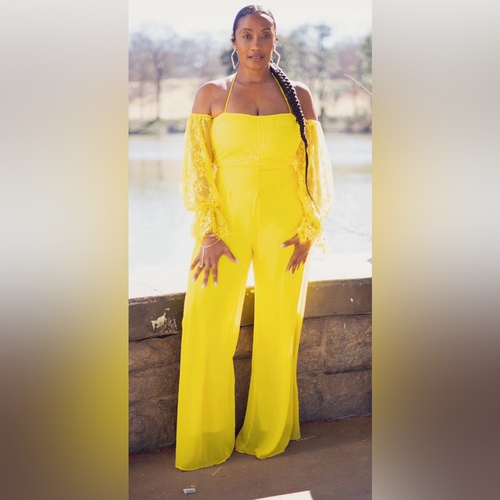 Women’s High-Waist Wide-Leg Pants Set - Yellow